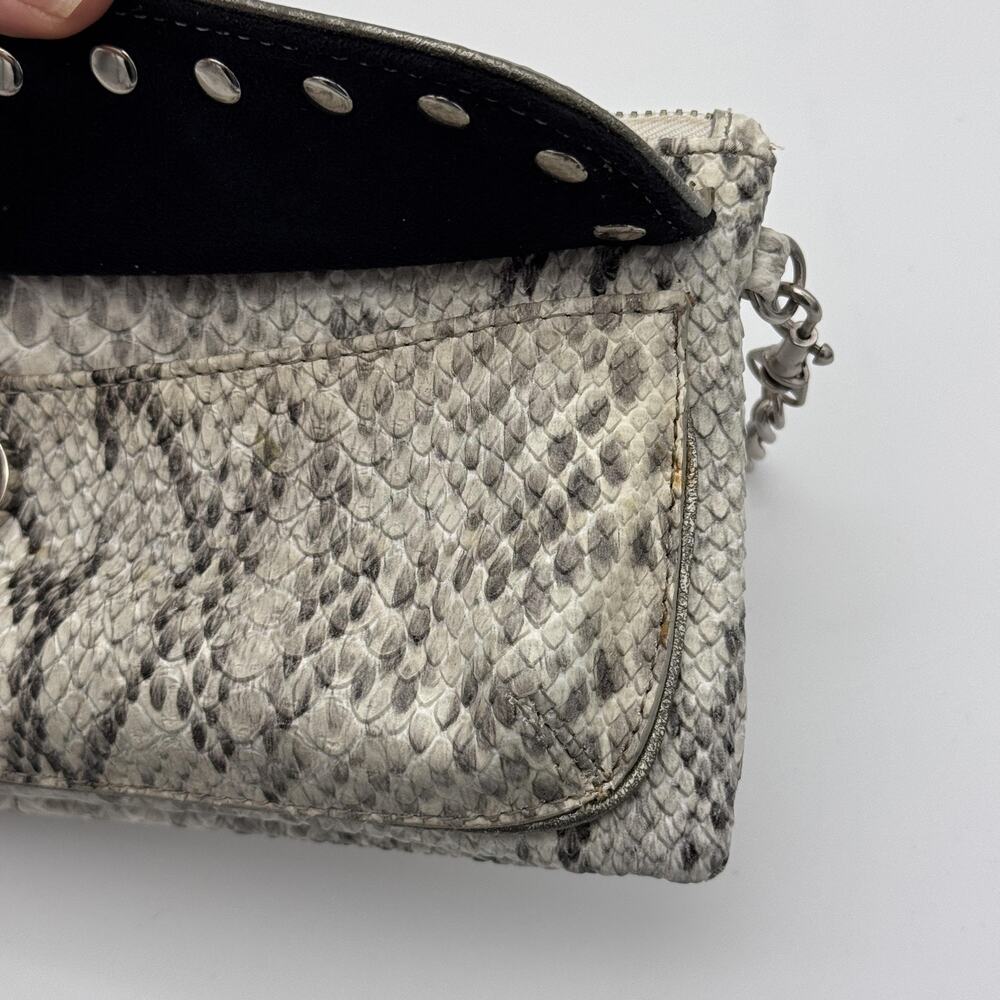 Kathy Van Zeeland Y2K Shoulder Clutch Bag Snakeskin Studded Chain Heart Charms - Picture 8 of 16